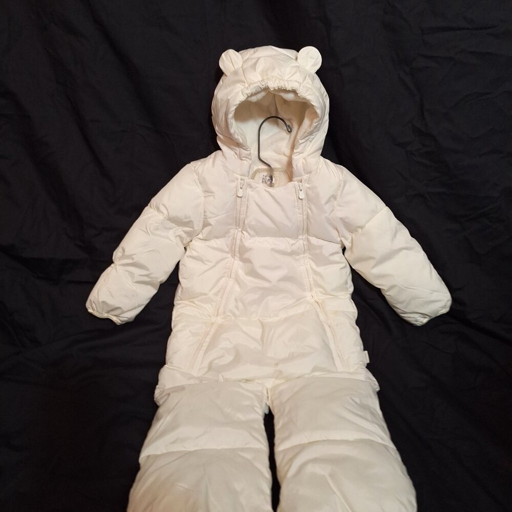 White Cozy Hooded Infant One-Piece Snowsuit with Bear Ears